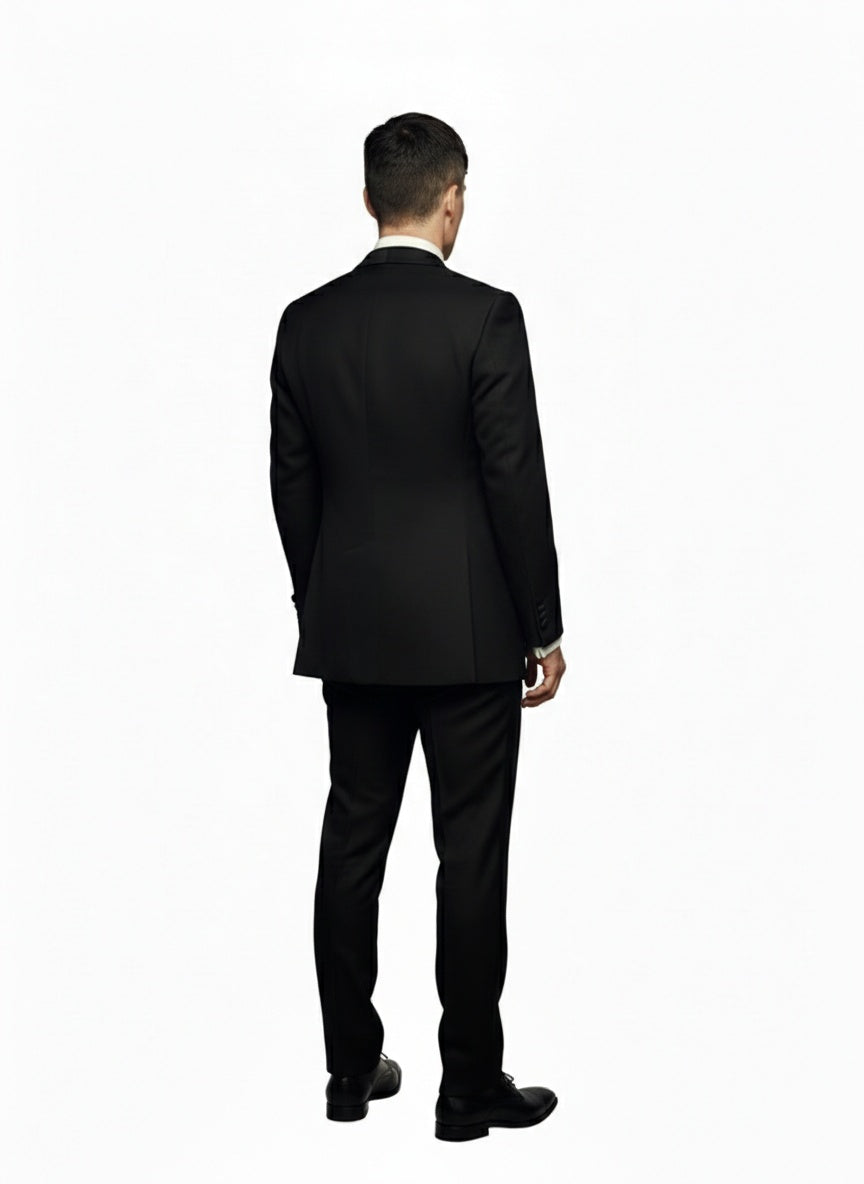 Men’s Black Peaky Blinders Style Three-Piece Tuxedo Suit – Classic Formal Suit with Blazer and Waistcoat Peak Lapel 1920s Style