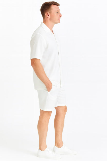Mens White Seersucker Short Set  Lightweight Summer Outfit with Shirt and Shorts