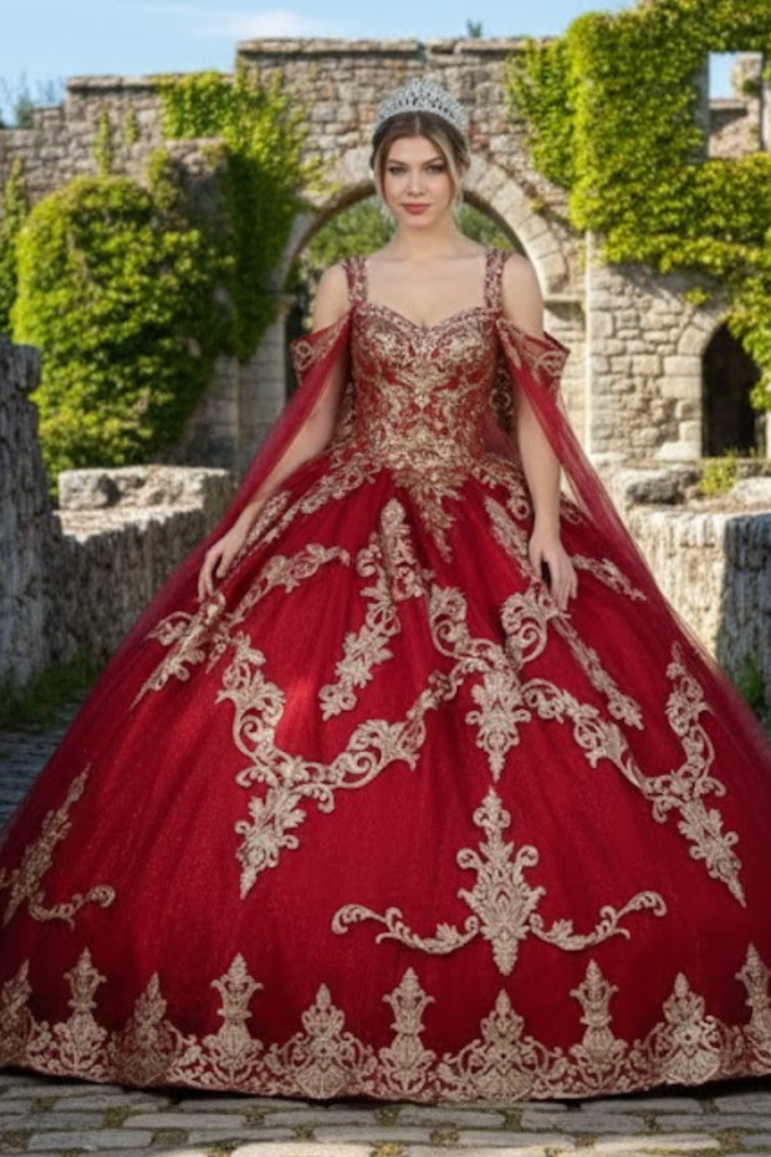 Layla K LK210 Quinceanera Gown with Cape Sleeve