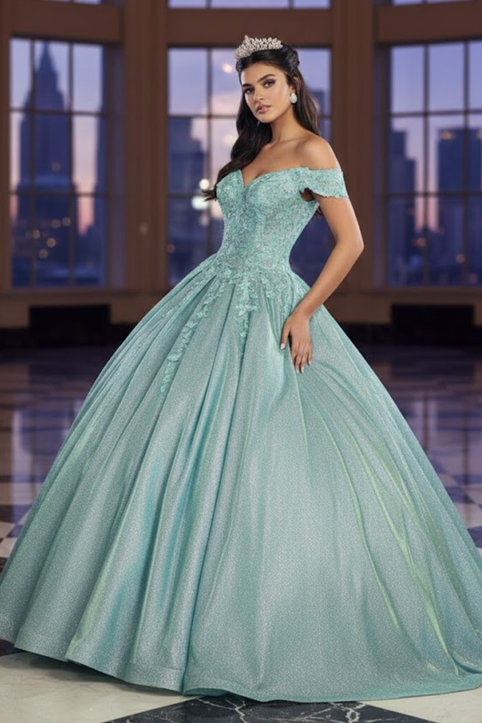 Quinceanera Dress Ball Gown Off The Shoulder Glitter & Plus Size