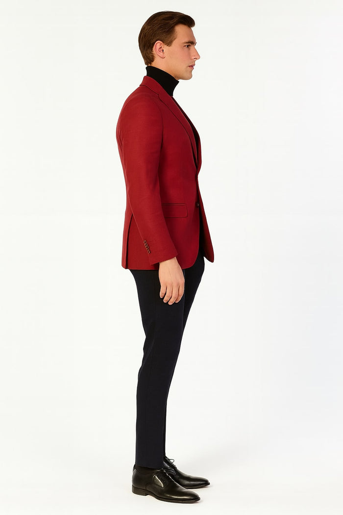 Mens Burgundy Red - Wine  Two-Button Sport Coat  Stylish Blazer for Business, Parties