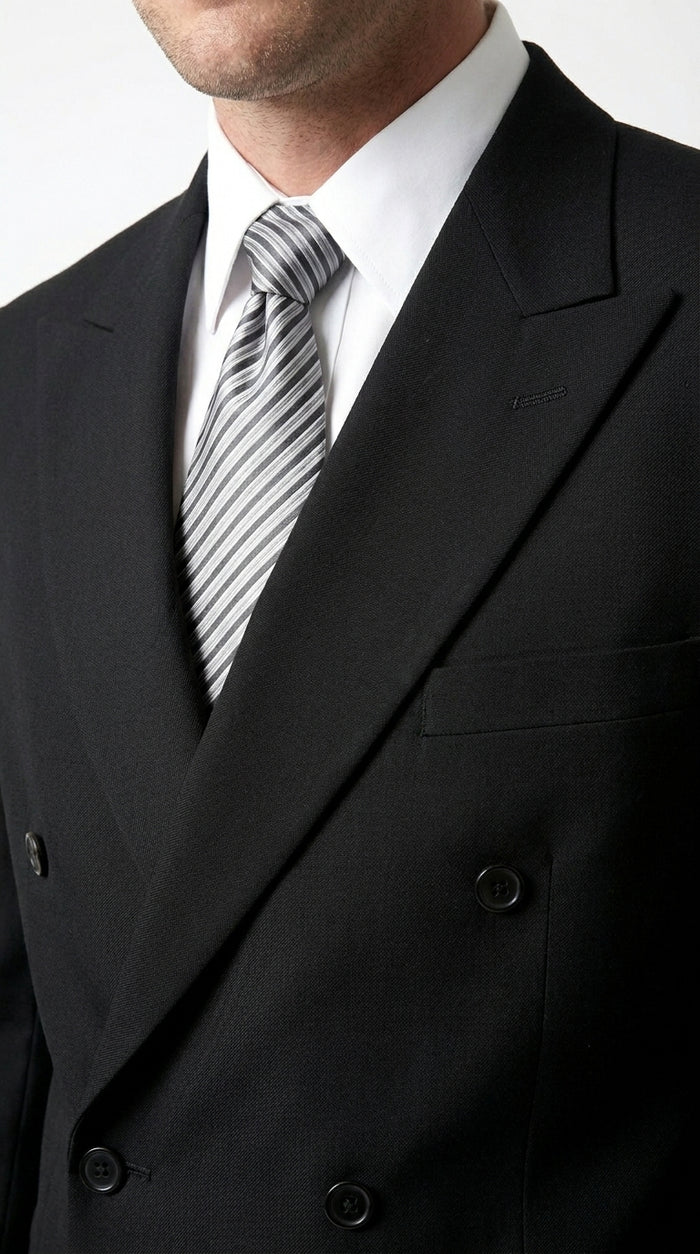 Brand New Solid Black Double Breasted Suit 100% Wool Fabric Super 150s Wide Suits Side Vent (pleated or Flat Front Pants)