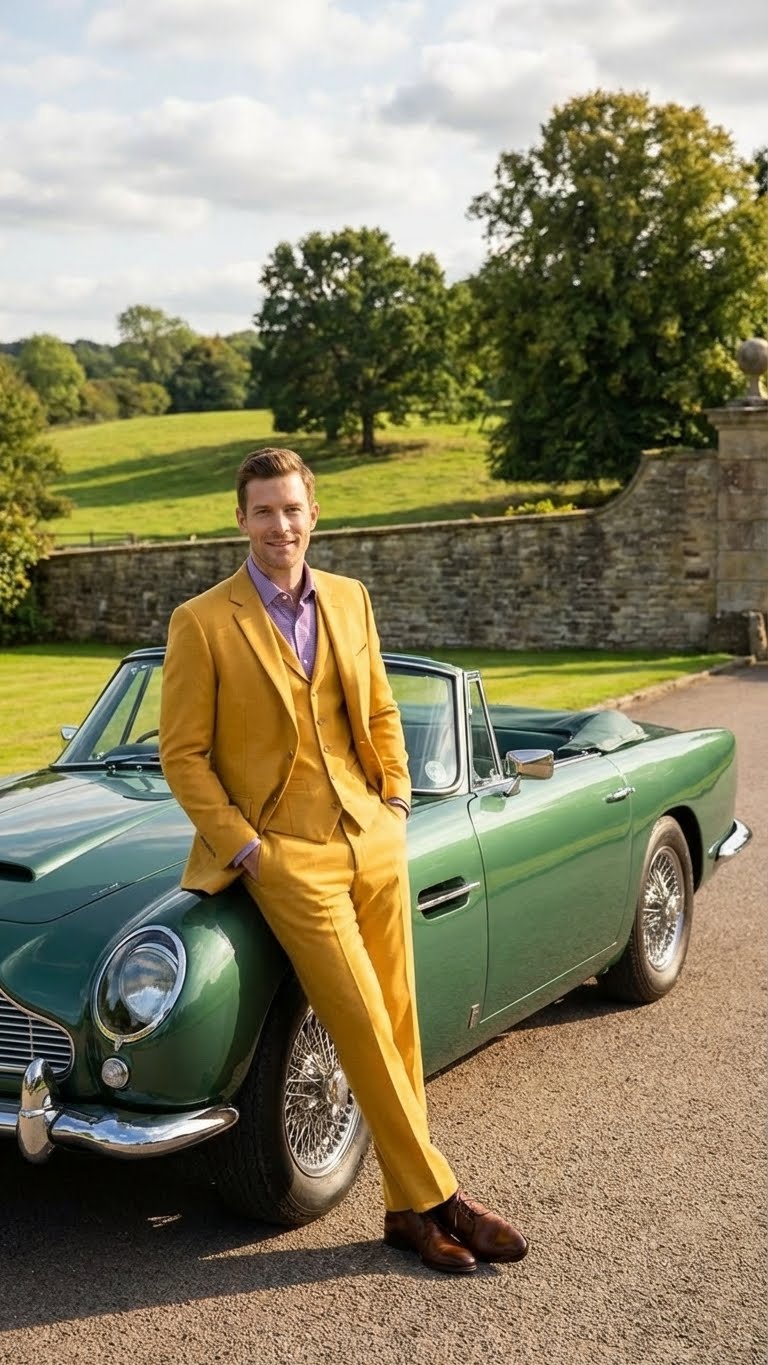 Mens Mustard Yellow Three Piece Suit | 2 Button Notch Lapel Modern Fit in Gold Color - Church Suit