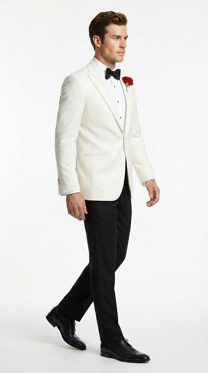 Men’s Ivory White Formal Dinner Suit Set with Jacket and Pants, Classic Wedding Tuxedo Style