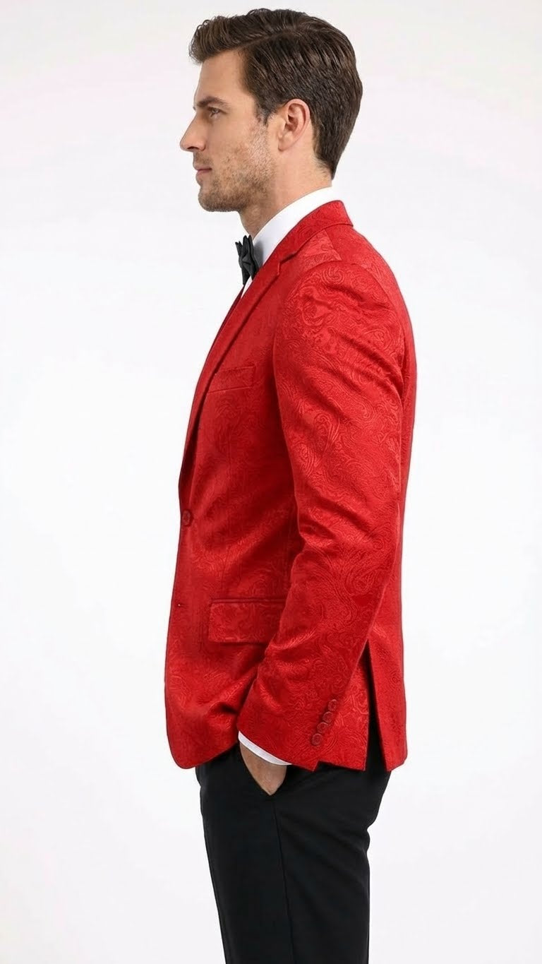 Mens Red Paisley Velvet Blazer - Christmas new year Sport Coat Jacket - Prom 2026 Collection
