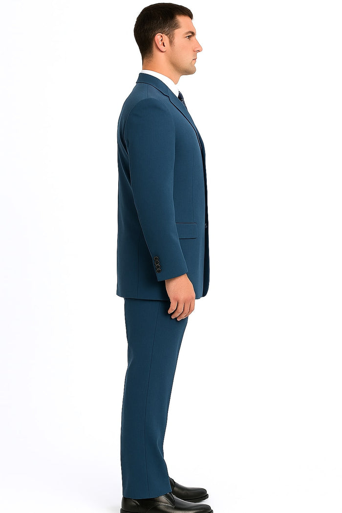 Mens Steel Blue 3-Button Classic Suit  Formal Business Attire with Vest, Tie and Pocket Square