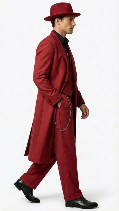 Mens 1920s Red Zoot Suit  Long Mafia Gangster Three-Piece Vintage Outfit Zuit Pachuco Style
