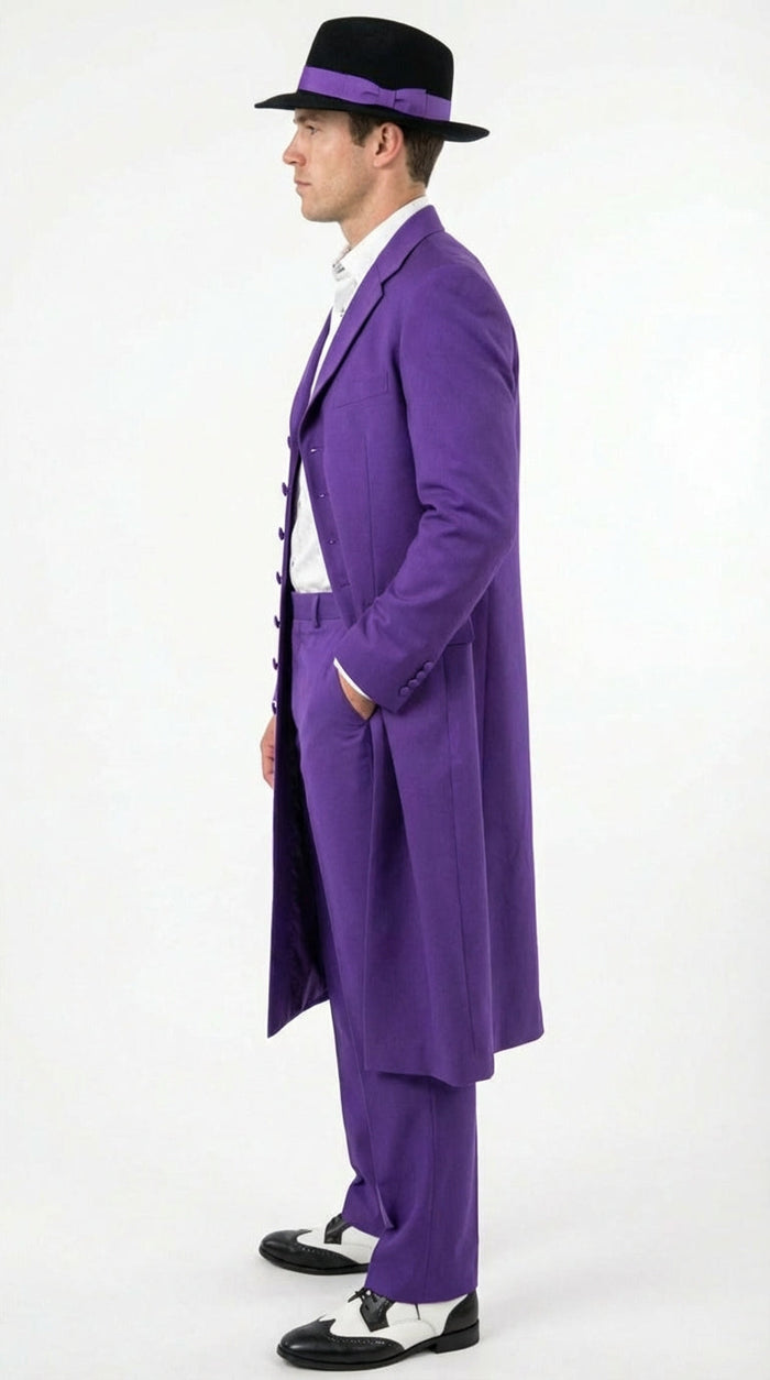 Purple Zoot Suits for Men | Classic Mafia & Gangster Style Long Coat Suit | Vintage 1920s–1940s Formal Outfit