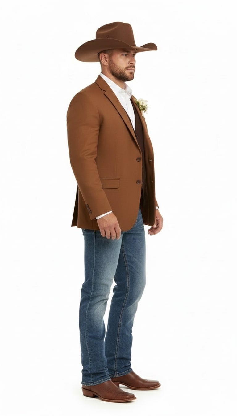 Mens Rust Copper Brown Western Blazer  Cowboy Style Classic Tailored Jacket for Weddings, Rodeos and Country Events