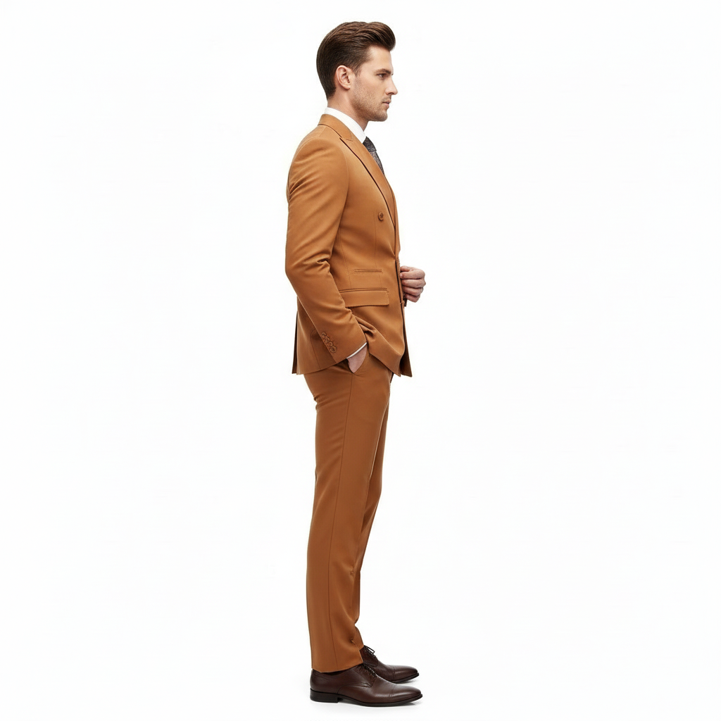 Mens Vitali Brand Rustish Orange Brown Copper Color Double Breasted Slim Fit Suit