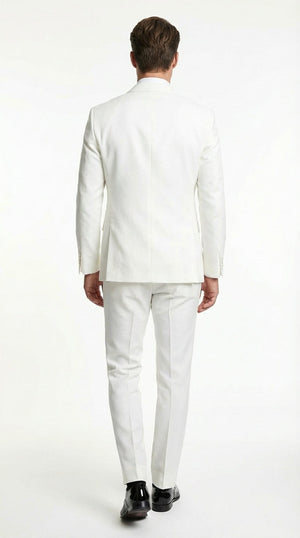 Mens White Wedding Tuxedo Suit – Formal Groom Suit Set Classic Dinner Jacket + White Tuxedo Shirt + Black Bow Tie