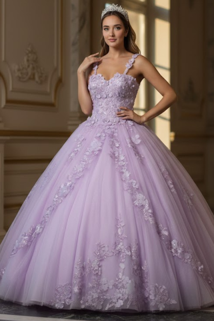 Sleeveless Glitter Floral Ball Quinceanera Gown