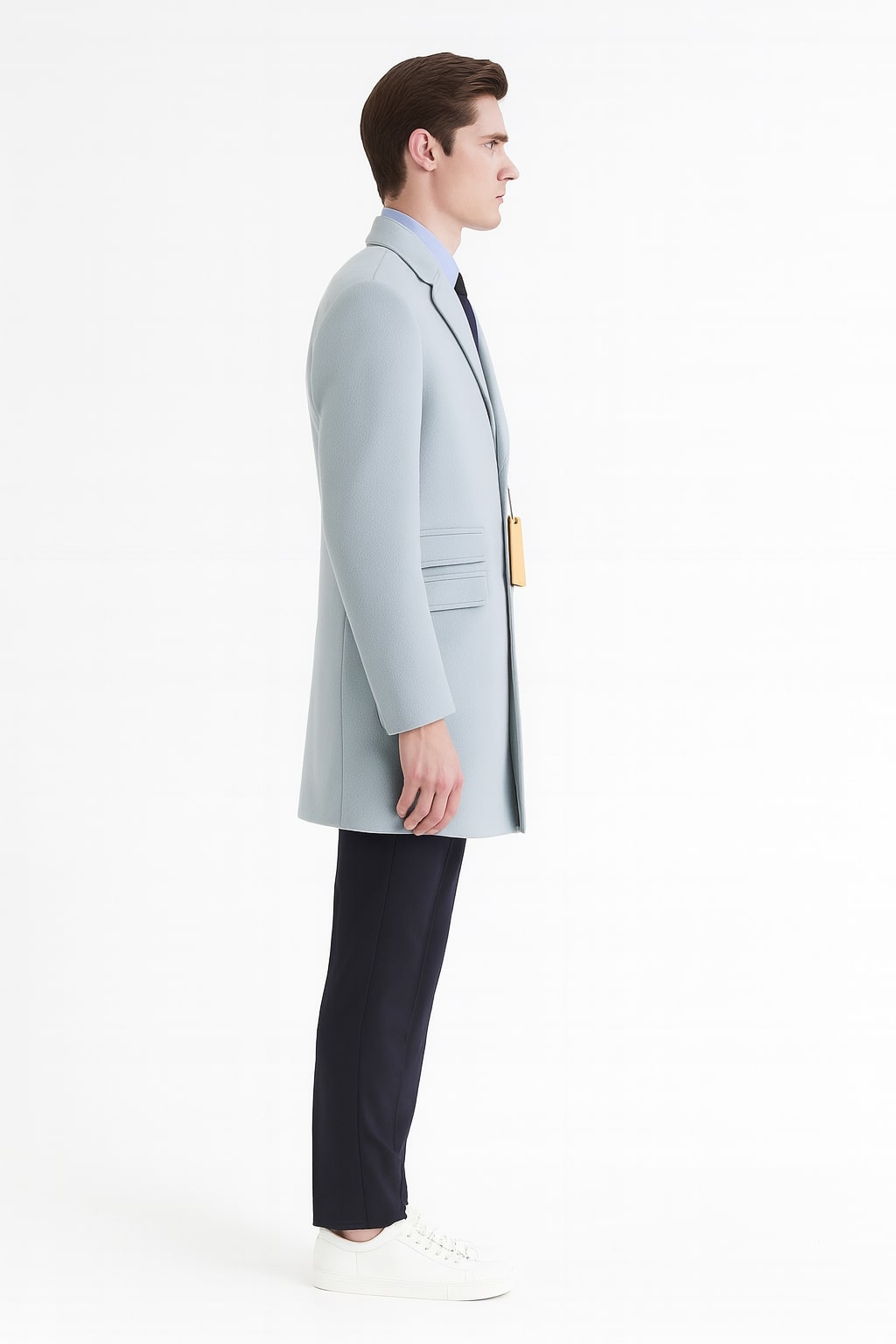 Mens Light Blue Wool Overcoat  Modern Long Coat with Classic Tailored Fit in Sky Blue