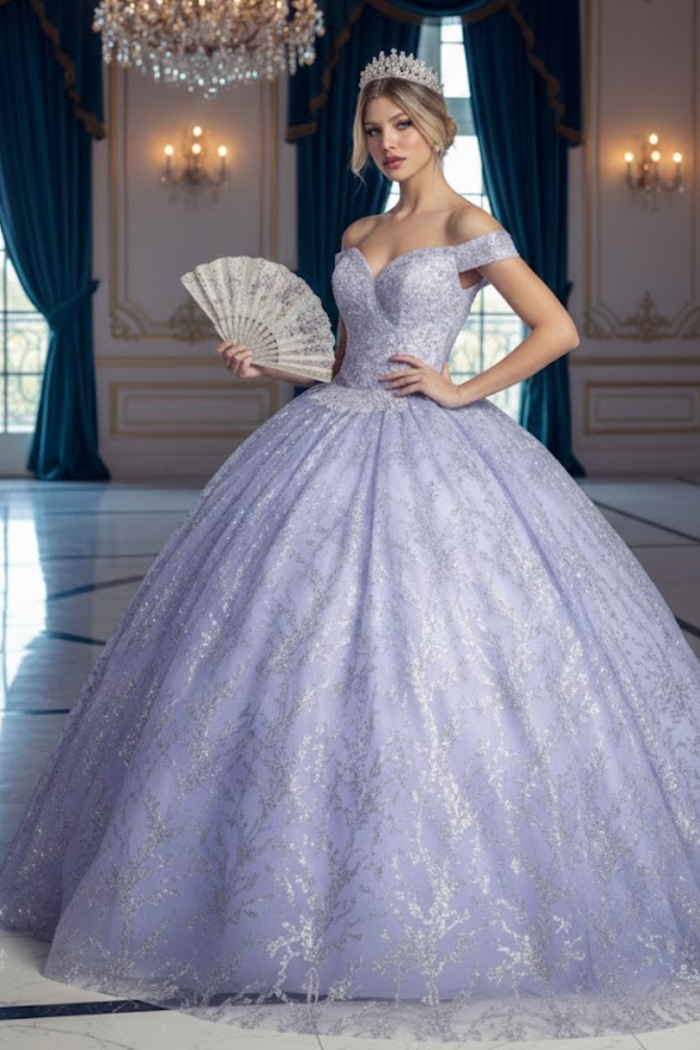 Off Shoulder Corset Quinceanera Glitter Ball Gown