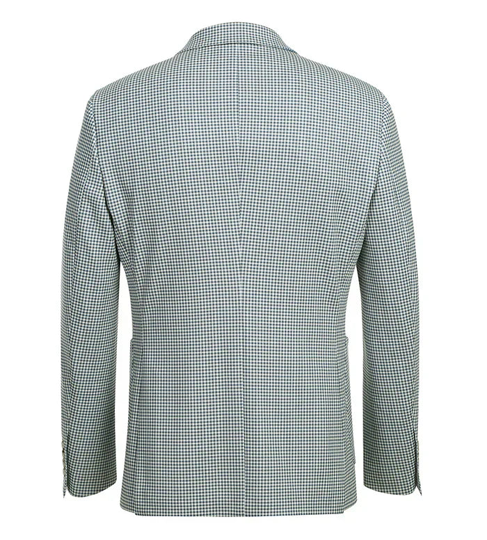 Half Canvas Slim Fit Blazer in Sage Blue Check