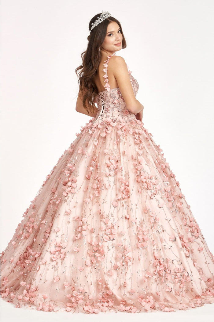 Blush Quinceanera Dress 3D Applique Sleeveless Ball Gown by Elizabeth K GL1959