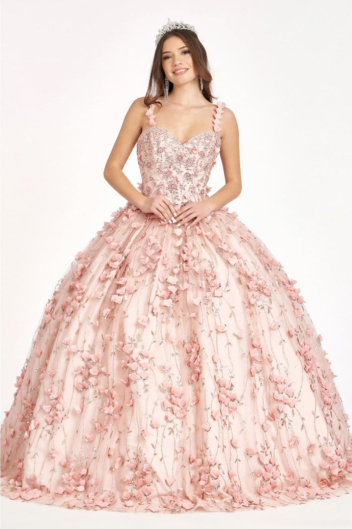 Blush Quinceanera Dress 3D Applique Sleeveless Ball Gown by Elizabeth K GL1959