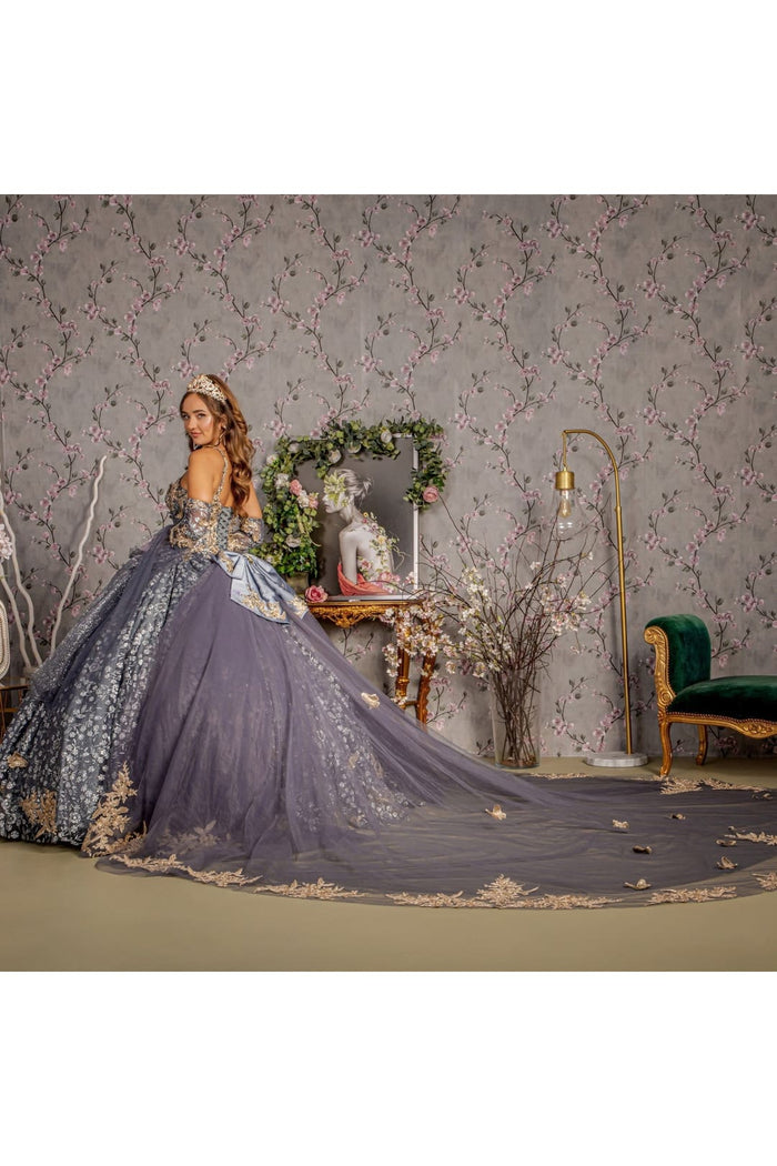 3D Butterfly Bell Sleeve Ball Gown by GLS Gloria GL3318