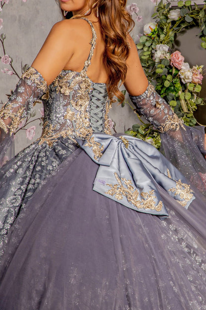 3D Butterfly Bell Sleeve Ball Gown by GLS Gloria GL3318 - Quinceanera Dresses