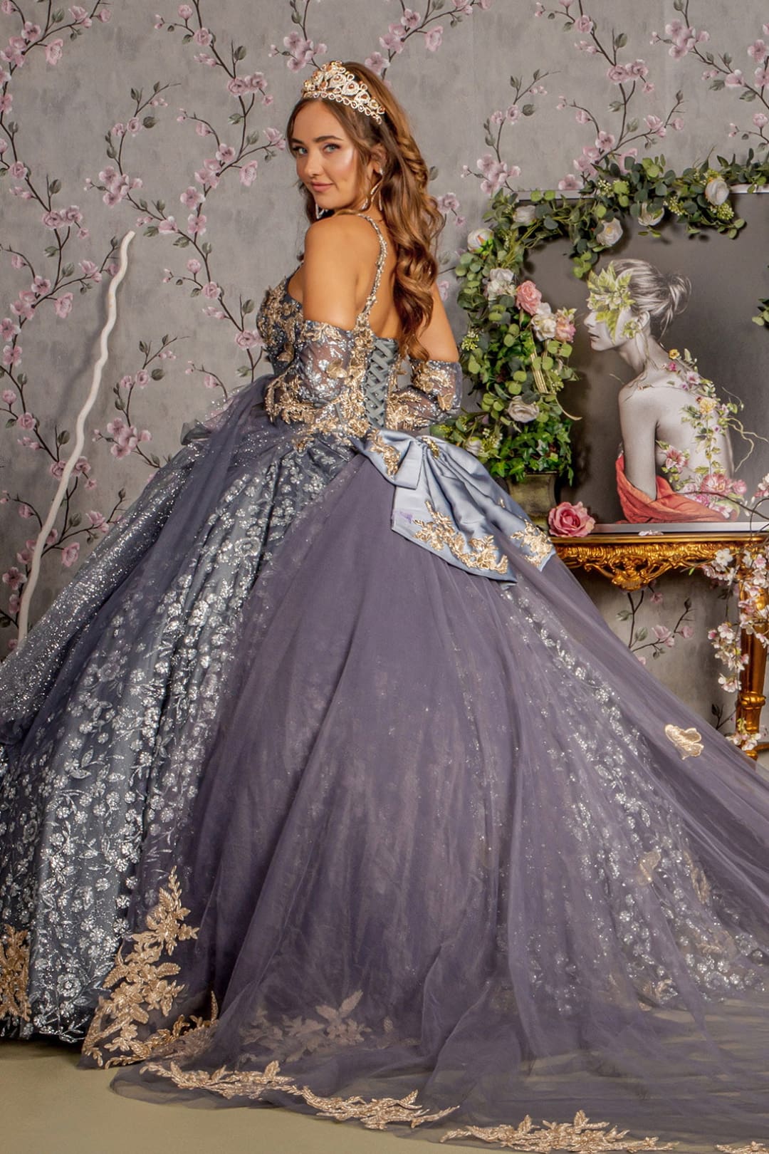 3D Butterfly Bell Sleeve Ball Gown by GLS Gloria GL3318