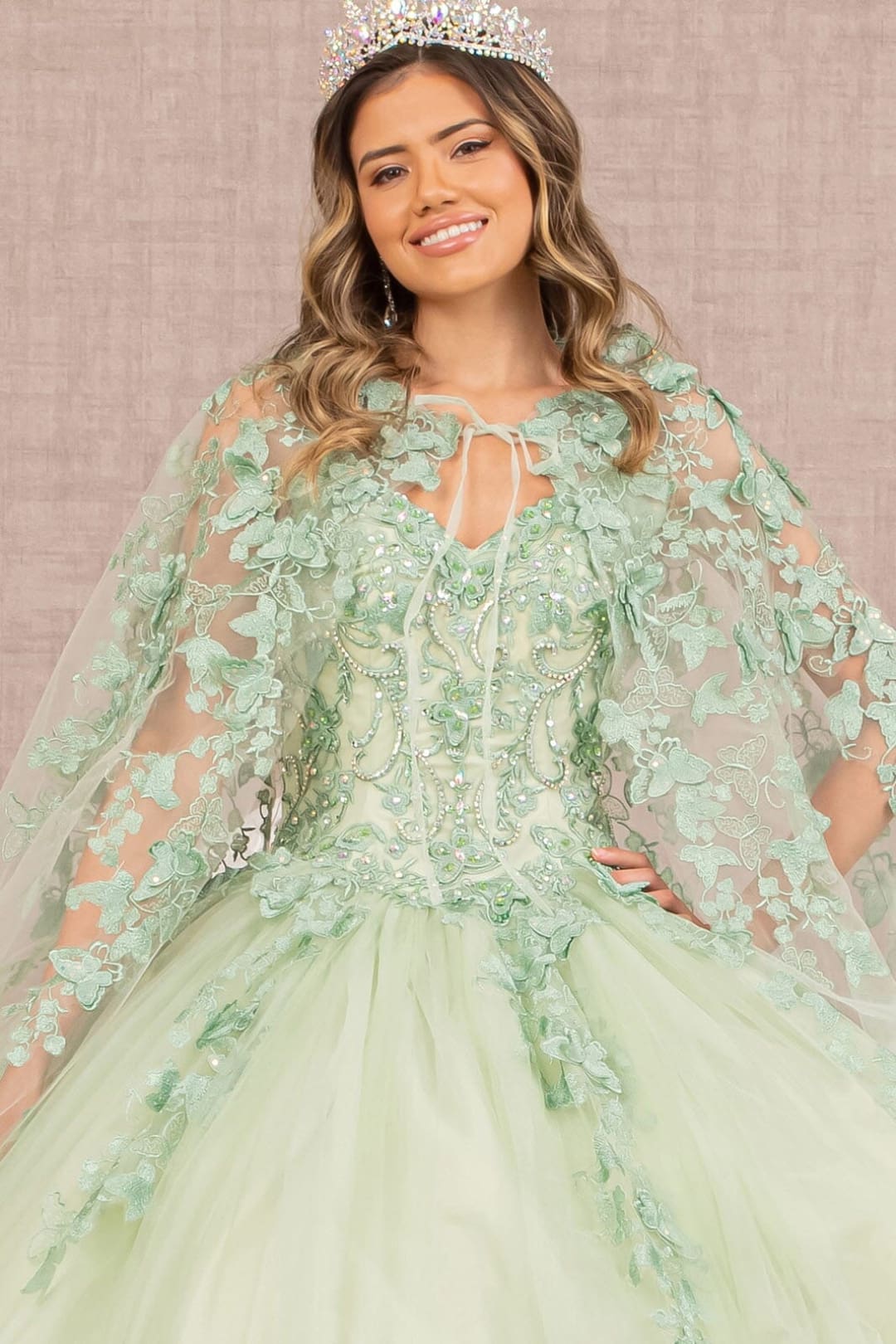 3D Butterfly Cape Ball Gown by Elizabeth K GL3104 - Quinceanera Dresses