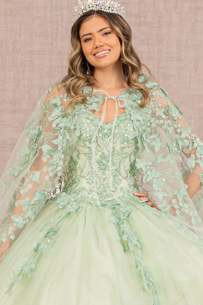 3D Butterfly Cape Ball Gown by Elizabeth K GL3104 - Quinceanera Dresses