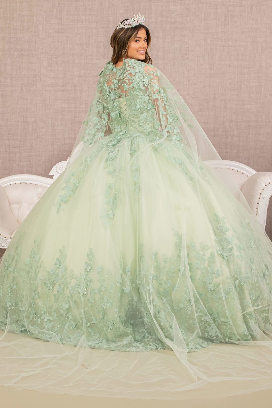 3D Butterfly Cape Ball Gown by Elizabeth K GL3104 - Quinceanera Dresses