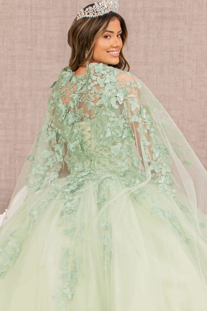 3D Butterfly Cape Ball Gown by Elizabeth K GL3104 - Quinceanera Dresses