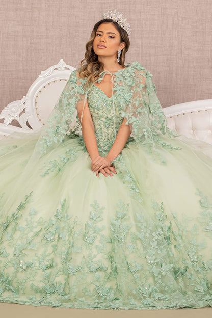 3D Butterfly Cape Ball Gown by Elizabeth K GL3104 - Quinceanera Dresses