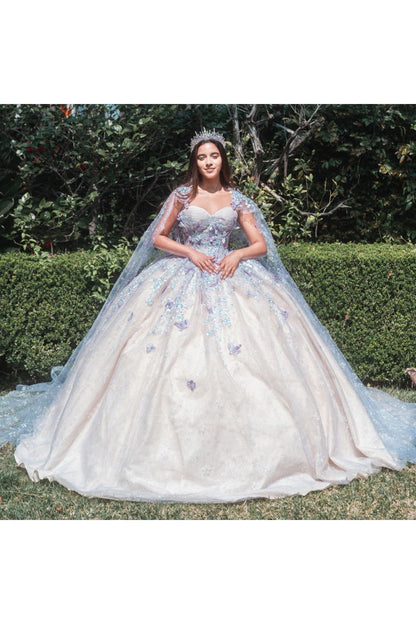 3D Butterfly Cape Ball Gown by GLS Gloria GL3501 - Quinceanera Dresses