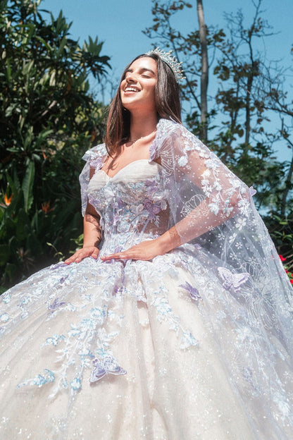 3D Butterfly Cape Ball Gown by GLS Gloria GL3501 - Quinceanera Dresses