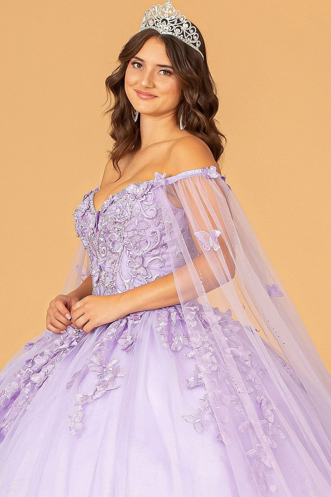 3D Butterfly Cape Sleeve Ball Gown by Elizabeth KGL3110