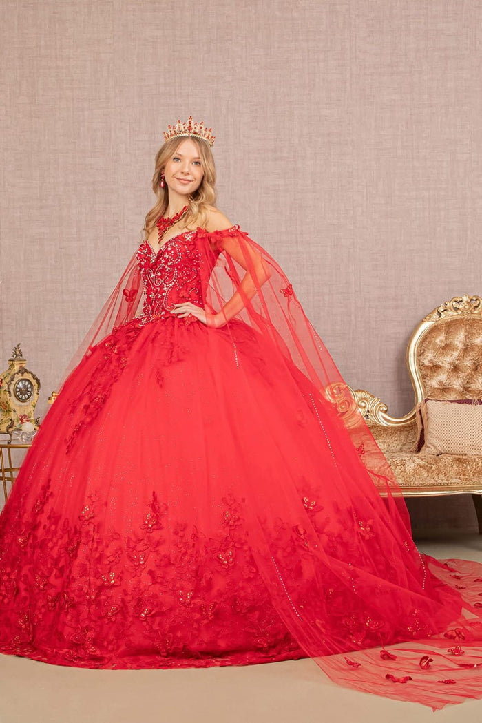 3D Butterfly Cape Sleeve Ball Gown by Elizabeth KGL3110