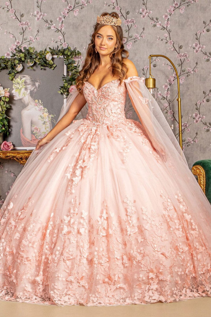 3D Butterfly Cape Sleeve Ball Gown by Elizabeth KGL3110