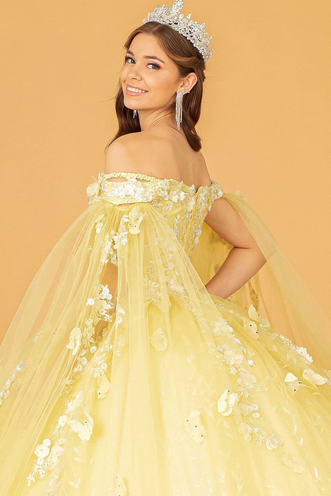 3D Butterfly Cape Sleeve Ball Gown by Elizabeth K GL3111 - Quinceanera Dresses