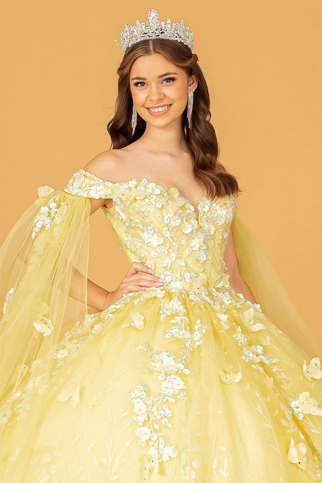 3D Butterfly Cape Sleeve Ball Gown by Elizabeth K GL3111 - Quinceanera Dresses