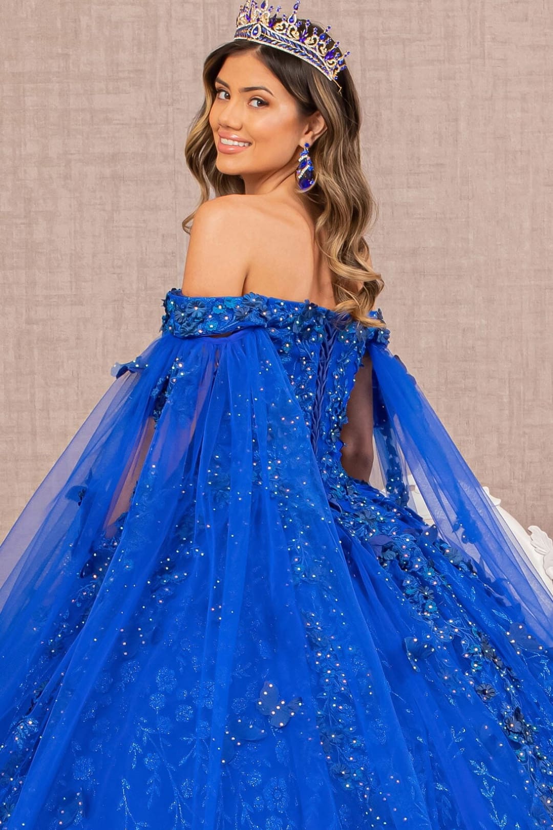 3D Butterfly Cape Sleeve Ball Gown by Elizabeth K GL3111 - Quinceanera Dresses