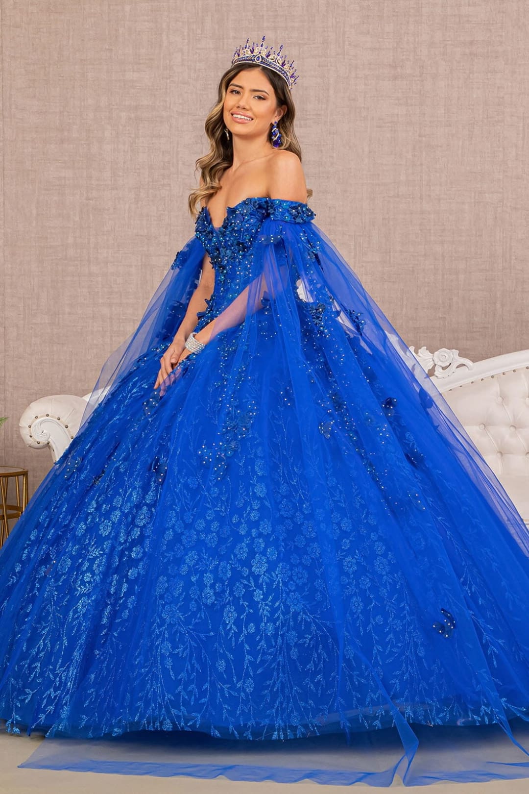 3D Butterfly Cape Sleeve Ball Gown by Elizabeth K GL3111 - Quinceanera Dresses