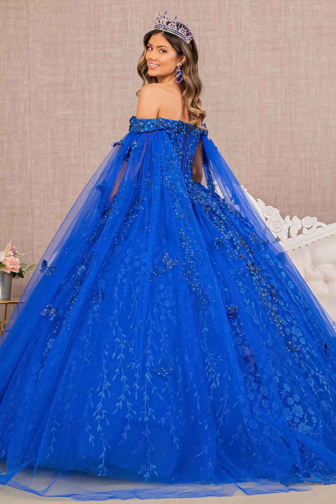 3D Butterfly Cape Sleeve Ball Gown by Elizabeth K GL3111 - Quinceanera Dresses