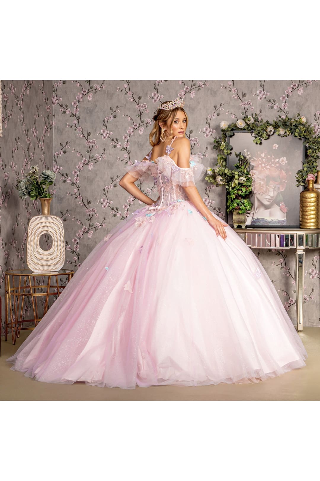 3D Butterfly Cold Shoulder Ball Gown by GLS Gloria GL3483 - Quinceanera Dresses