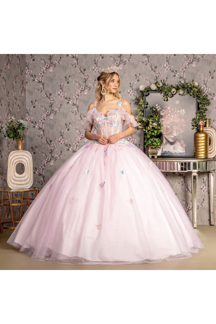 3D Butterfly Cold Shoulder Ball Gown by GLS Gloria GL3483