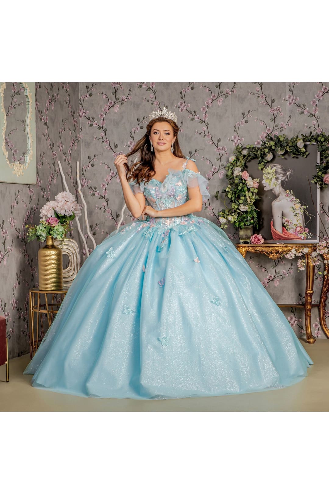 3D Butterfly Cold Shoulder Ball Gown by GLS Gloria GL3483 - Quinceanera Dresses