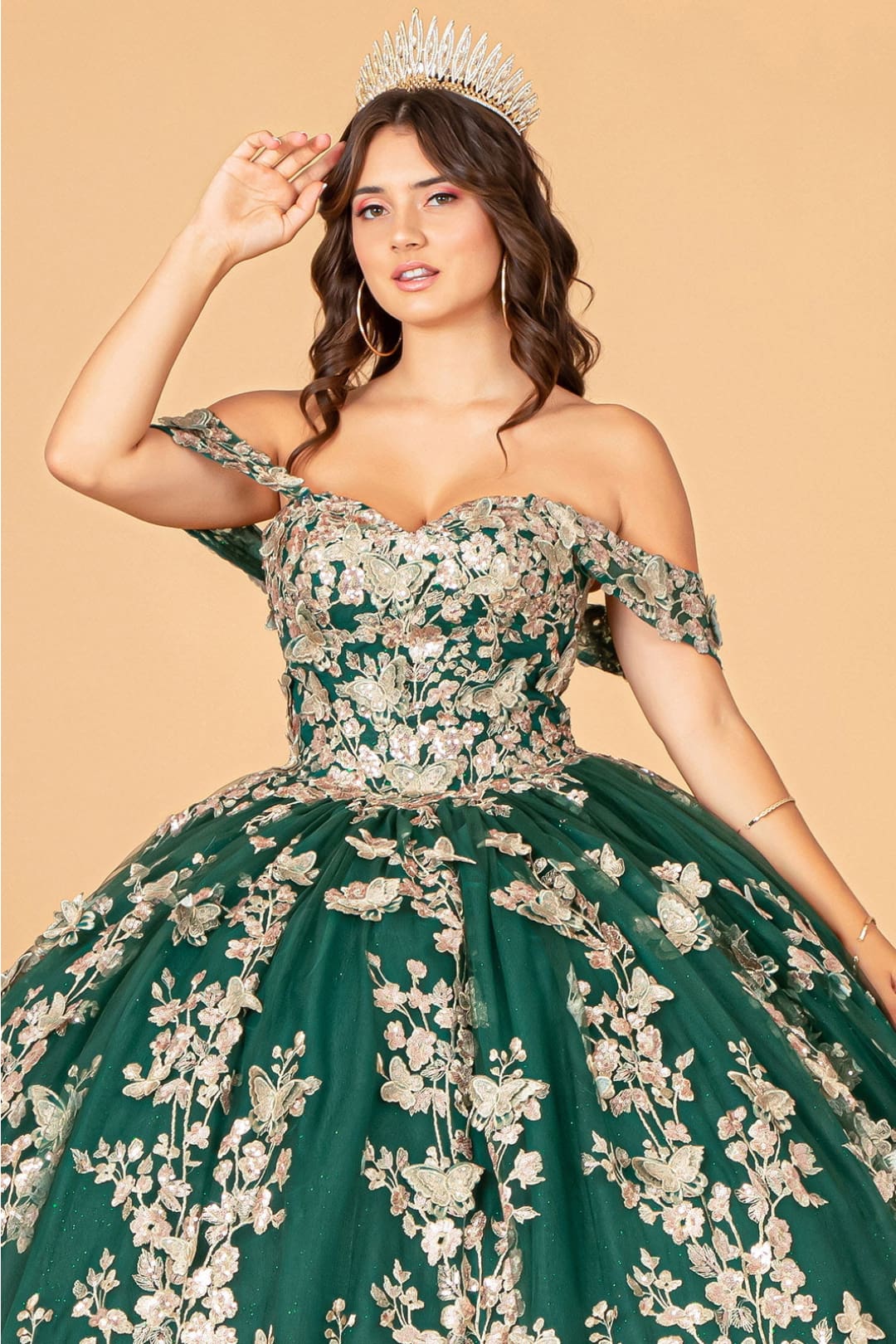 3D Butterfly Off Shoulder Ball Gown by Elizabeth K GL3077 - Quinceanera Dresses