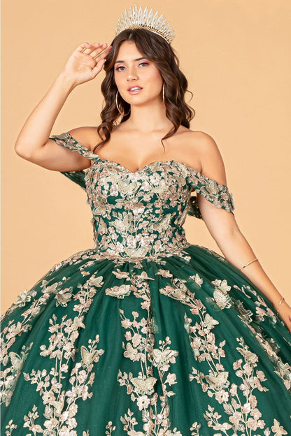 3D Butterfly Off Shoulder Ball Gown by Elizabeth K GL3077 - Quinceanera Dresses