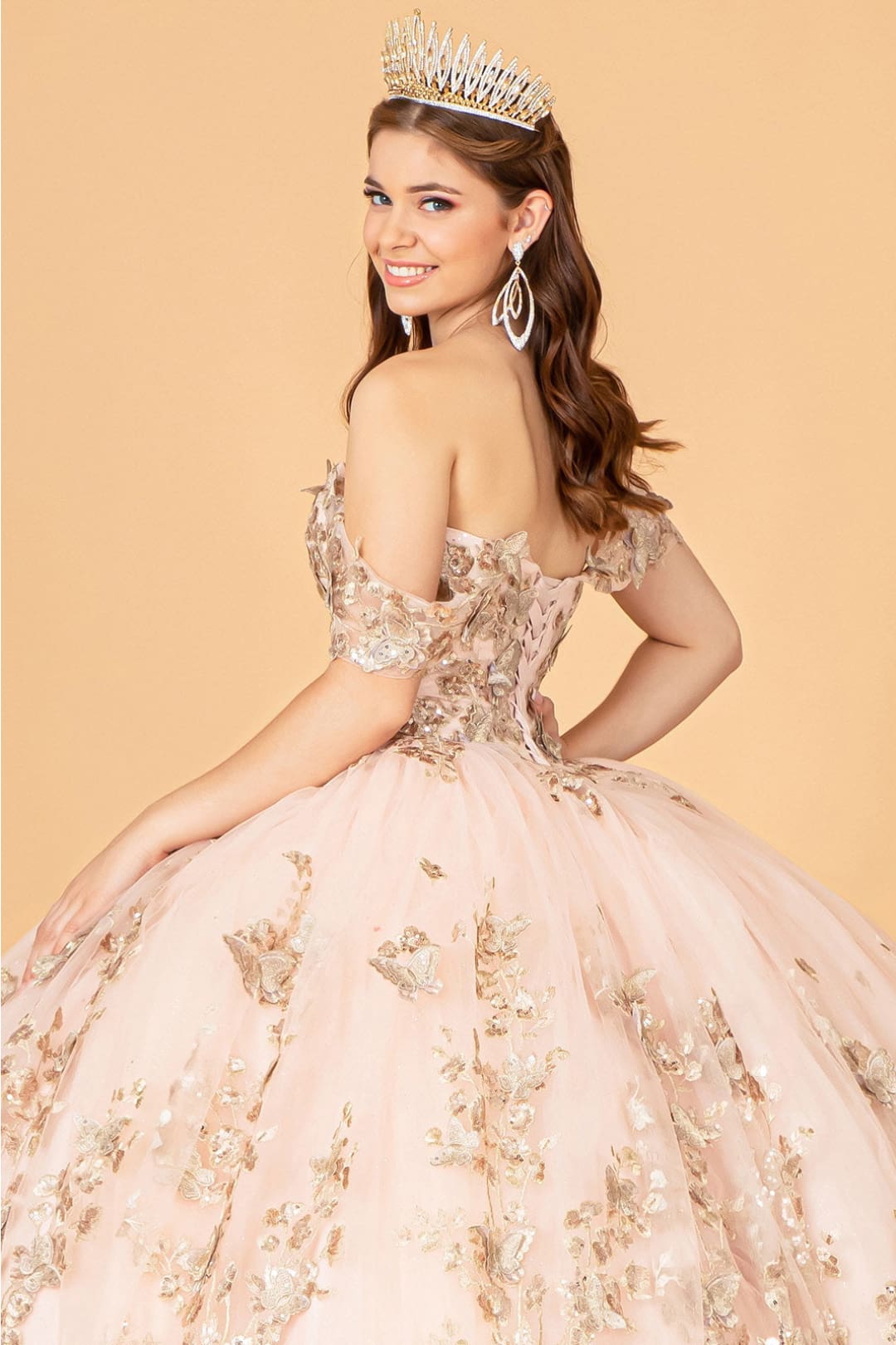 3D Butterfly Off Shoulder Ball Gown by Elizabeth K GL3077 - Quinceanera Dresses