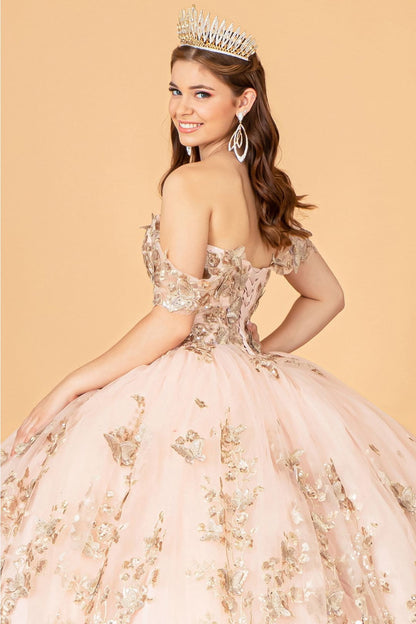 3D Butterfly Off Shoulder Ball Gown by Elizabeth K GL3077 - Quinceanera Dresses