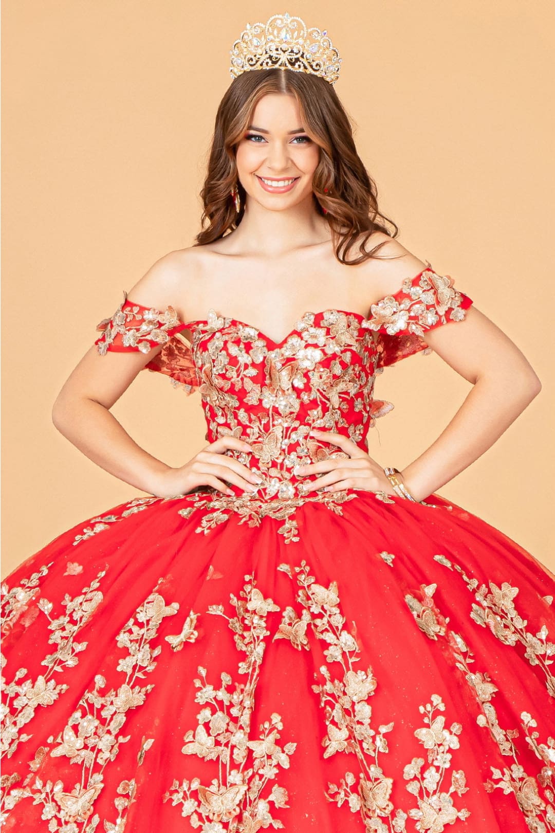 3D Butterfly Off Shoulder Ball Gown by Elizabeth K GL3077 - Quinceanera Dresses