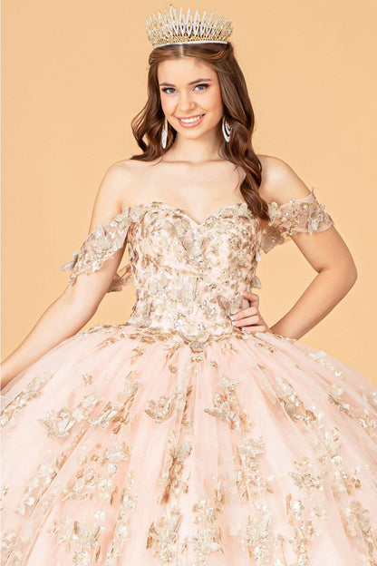 3D Butterfly Off Shoulder Ball Gown by Elizabeth K GL3077 - Quinceanera Dresses
