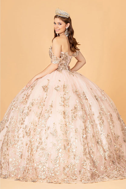 3D Butterfly Off Shoulder Ball Gown by Elizabeth K GL3077 - Quinceanera Dresses