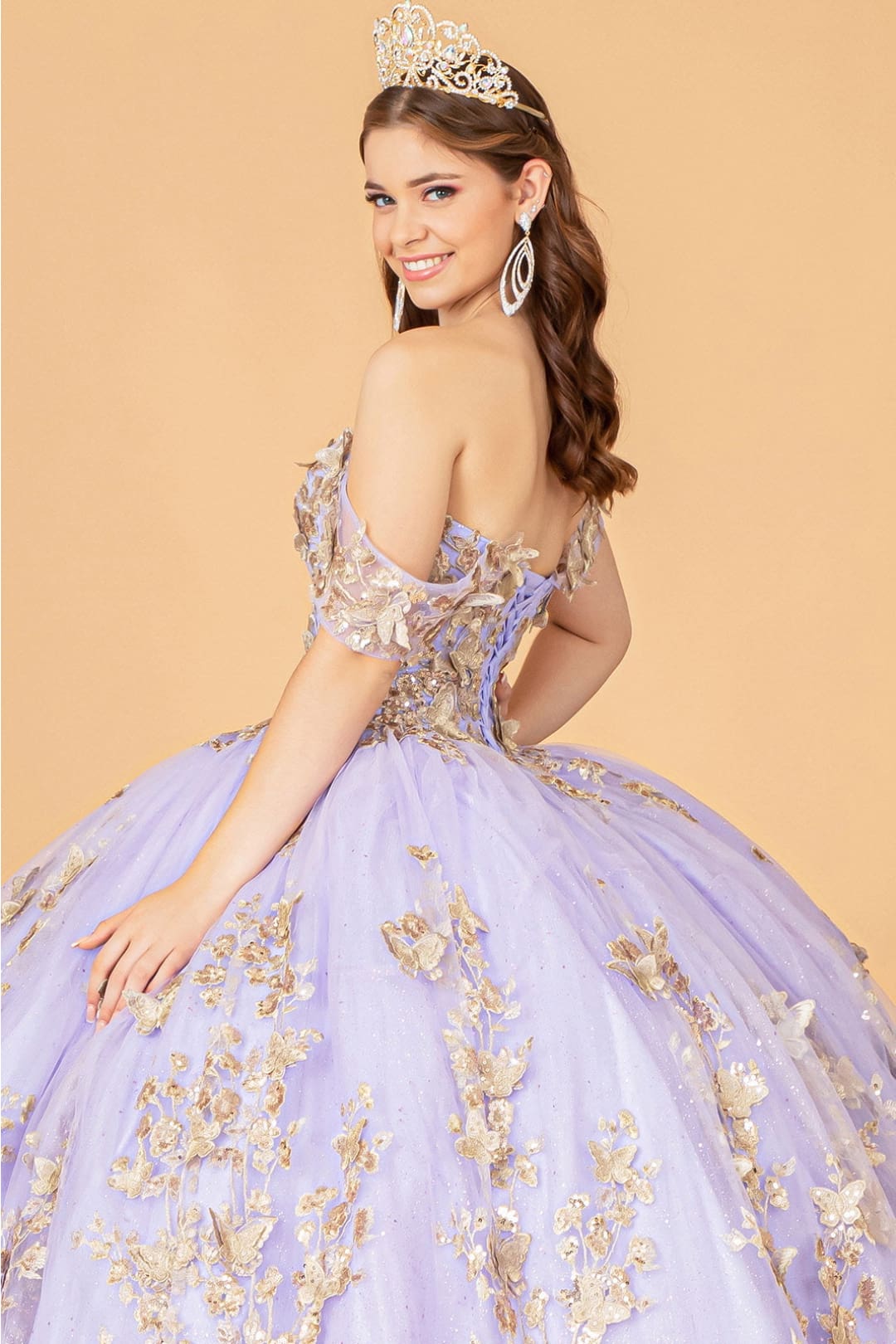 3D Butterfly Off Shoulder Ball Gown by Elizabeth K GL3077 - Quinceanera Dresses